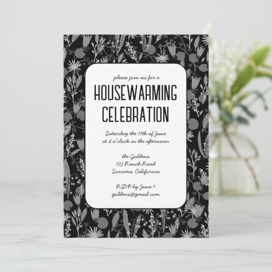 Bloementuin Zwart Custom HOUSEWARMING PARTY Kaart (Staand voorkant)
