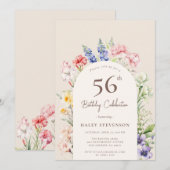 Bloementuinboog Fantasie Beige 56e Verjaardag Kaart (Voorkant / Achterkant)