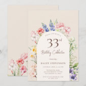 Bloementuinboog Whimsical Beige 33e Verjaardag Kaart (Voorkant / Achterkant)