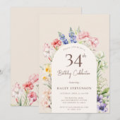 Bloementuinboog Whimsical Beige 34e Verjaardag Kaart (Voorkant / Achterkant)