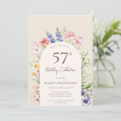 Bloementuinboog Whimsical Beige 57e Verjaardag Kaart (Staand voorkant)