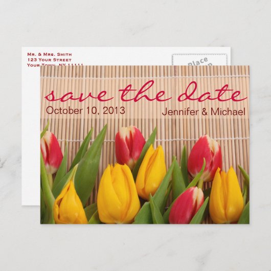 Bloementulp Bewaar de trouwdatum Aankondigingskaart (Voorkant / Achterkant)