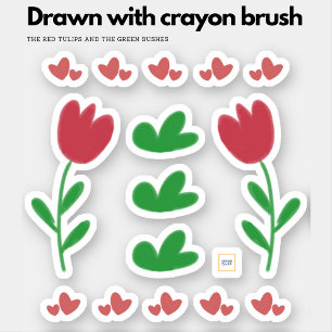 Bloementulpen harten in rode en groene struiken sticker