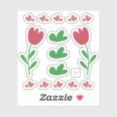 Bloementulpen harten in rode en groene struiken sticker (Vel)