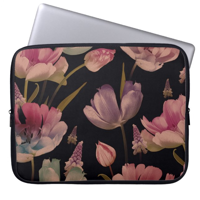 Bloementulpen, muscari:  naadloos laptop sleeve (Voorkant)
