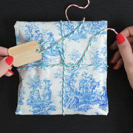 bloementurkoois blauw toile de jouy inpakpapier vel