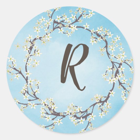 Bloementwijgkrans met monogram ronde sticker (Voorkant)