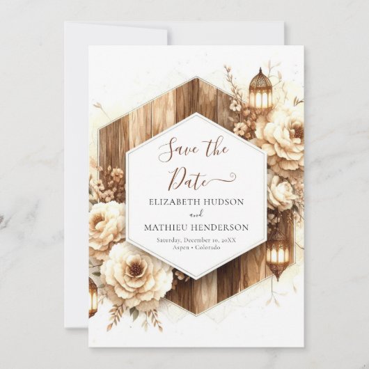 Bloementypografie Rustieke bruiloft Save The Date (Voorkant)