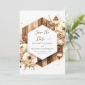 Bloementypografie Rustieke bruiloft Save The Date (Staand voorkant)