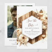 Bloementypografie Rustieke bruiloft Save The Date (Voorkant / Achterkant)