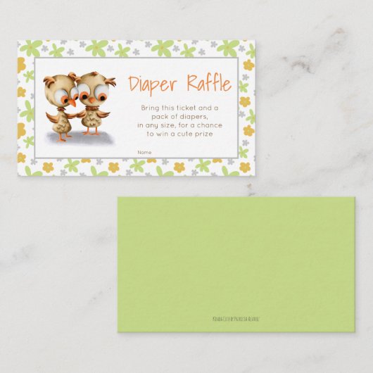 Bloemenuilen Baby shower Luier Raffle Informatiekaartje (Voorkant / Achterkant)