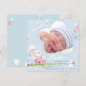 Bloemenuilen Blauwe Baby Boy Foto Geboorte Aankondiging (Voorkant / Achterkant)