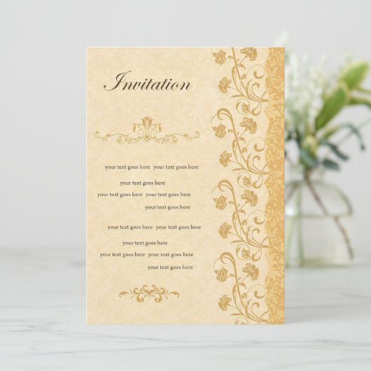  Bloemenuitnodiging Elegante Gouden Uitnodiging (Staand voorkant)