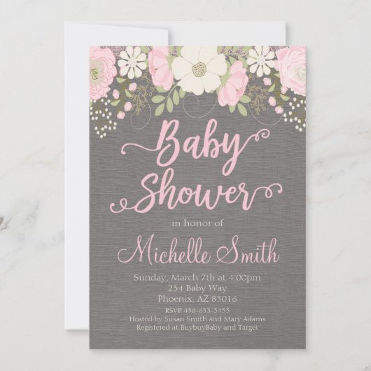 Bloemenuitnodiging voor Baby shower, Boho Invitati Kaart (Voorkant)