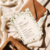 Bloemenuitnodiging voor baby shower, groene bohemi kaart