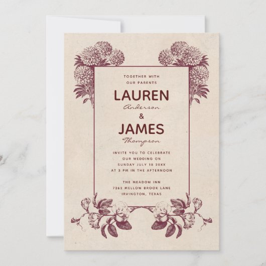 Bloemenuitnodigingen I Retro Botanical Kaart (Voorkant)