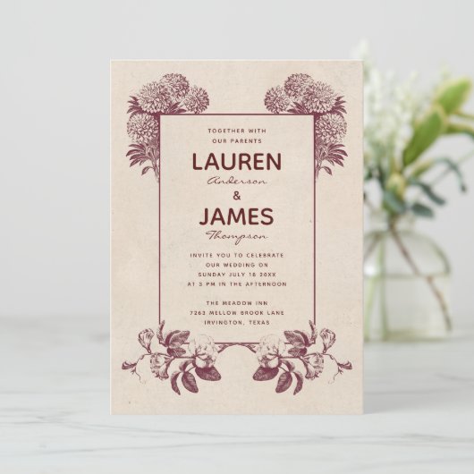 Bloemenuitnodigingen I Retro Botanical Kaart (Staand voorkant)