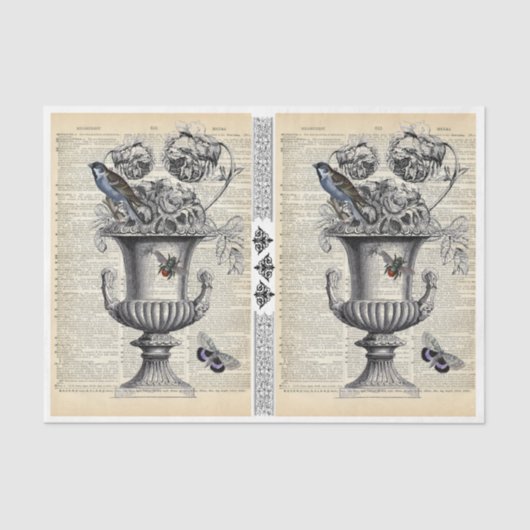 Bloemenurn met vogel & bij tissuepapier (Voorkant)