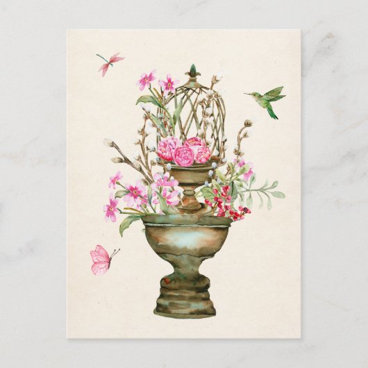  bloemenvaas boeket tuin waterverf briefkaart (Voorkant)