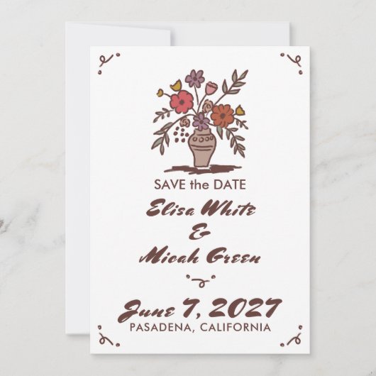 Bloemenvaas Landelijk Whimsical Schets Aangepaste  Save The Date (Voorkant)