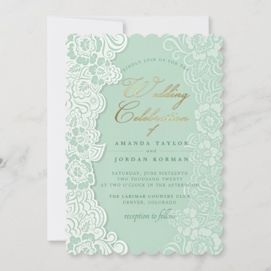 Bloemenvaas Mint Green Wedding Invitation Kaart (Voorkant)