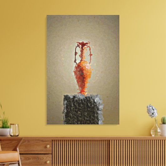 Bloemenvaas op rustieke houten boomplak canvas afdruk (Insitu (Woonkamer))