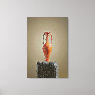 Bloemenvaas op rustieke houten boomplak canvas afdruk