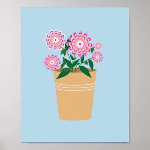 Bloemenvaas roze en blauwe preppy poster