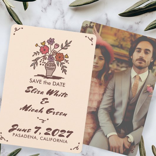 Bloemenvaas Rustieke Fantasie Schets Eigen Foto Save The Date