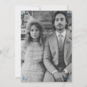 Bloemenvaas rustieke grillige schets blauw foto save the date (Achterkant)