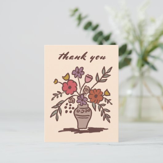 Bloemenvaas rustieke grillige schets dank u briefkaart (Staand voorkant)