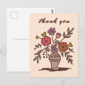Bloemenvaas rustieke grillige schets dank u briefkaart (Voorkant / Achterkant)