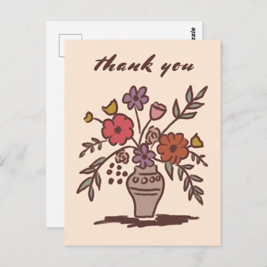 Bloemenvaas rustieke grillige schets dank u briefkaart (Voorkant / Achterkant)
