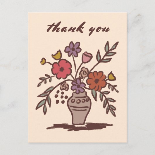 Bloemenvaas rustieke grillige schets dank u briefkaart (Voorkant)