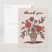 Bloemenvaas rustieke grillige schets dank u briefkaart (Voorkant / Achterkant)