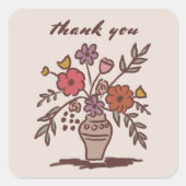 Bloemenvaas rustieke grillige schets dank u vierkante sticker (Voorkant)