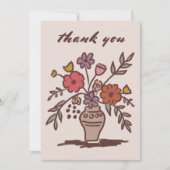 Bloemenvaas rustieke grillige schets neutrale kleu bedankkaart (Voorkant)
