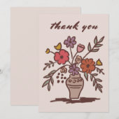 Bloemenvaas rustieke grillige schets neutrale kleu bedankkaart (Voorkant / Achterkant)