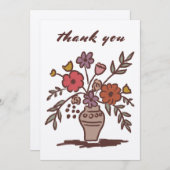 Bloemenvaas Rustieke Whimsical Schets Neutraal Kra Bedankkaart (Voorkant / Achterkant)