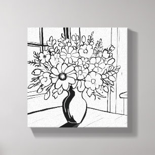 Bloemenvase Boeket Modern Minimalistisch Canvas Afdruk