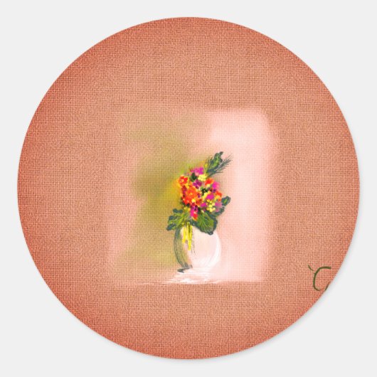 Bloemenvase kunst  ronde sticker (Voorkant)