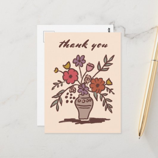 Bloemenvase Landelijk Sfeervol Schets Bedankt Briefkaart (Voorkant / Achterkant in situ)