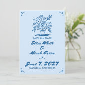 Bloemenvase Landelijk Whimsical Schets Blauw Foto Save The Date (Staand voorkant)