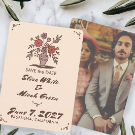 Bloemenvase Landelijk Whimsical Schets Eigen Foto Save The Date