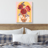 Bloemenvase - Rode Rozen - Ingepakt Canvas Afdruk (Insitu (Slaapkamer))