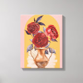 Bloemenvase - Rode Rozen - Ingepakt Canvas Afdruk (Voorkant)