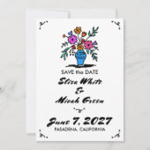 Bloemenvase Rustiek Whimsical Schattig Schets Z&W  Save The Date (Voorkant)