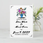 Bloemenvase Rustiek Whimsical Schattig Schets Z&W  Save The Date (Staand voorkant)