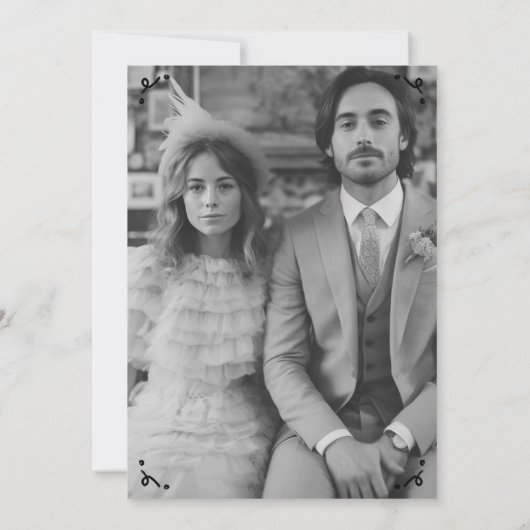 Bloemenvase Rustiek Whimsical Schattig Schets Z&W  Save The Date (Achterkant)