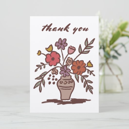 Bloemenvase Rustiek Whimsical Schets Neutraal Kraf Bedankkaart (Staand voorkant)